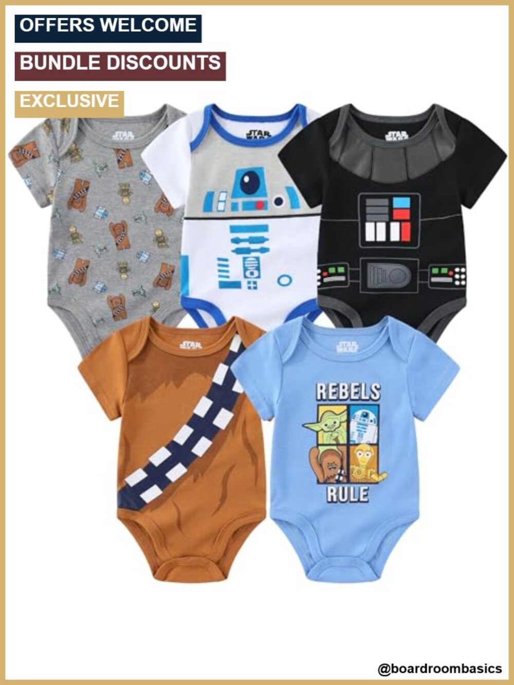 Star Wars Grogu Bodysuit 5 Pack Infant Boys Snap Closure Round Neck
